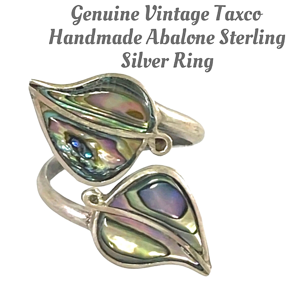 Taxco Sterling Silver Open End Ring Sz 6.75 Abalone 3.5 G